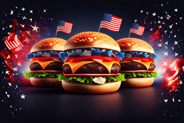 Wonderful Three fresh and juicy burgers . Generative Ai