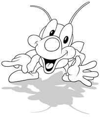 Drawing of a Cute Beetle Smiling and Pointing his Finger