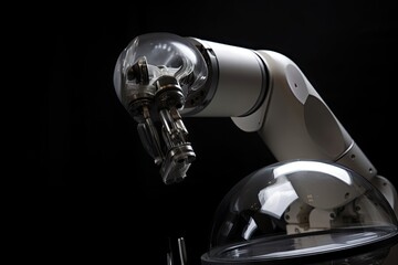 robotic end-effector grasping delicate glass sphere, for example for product packaging, created with generative ai