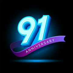 91 Anniversary 3D text with glow effect