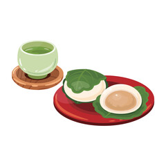 お茶　柏餅　みそあん　断面　緑色の葉