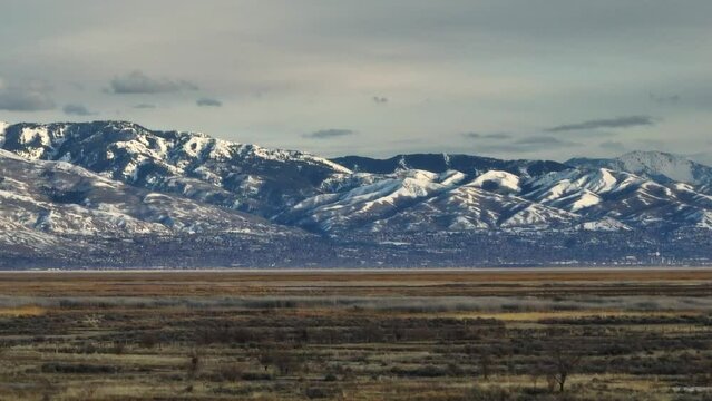 Aerial Telephoto Shot from the Rocky Mountains from Syracuse Utah