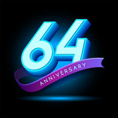 64 Anniversary 3D text with glow effect