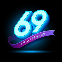 69 Anniversary 3D text with glow effect