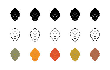 Beech leaves vector icons. Isolated collection of leaves beech icon for websites on white background. - obrazy, fototapety, plakaty
