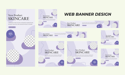 set of modern skincare web banners in standard size with a place for photos. Skincare ad banner cover header background for website design, Social media cover ads banner template.