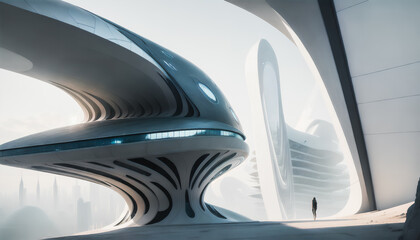 A modern architecture of glass and steel. Futuristic buildings. Generative AI.