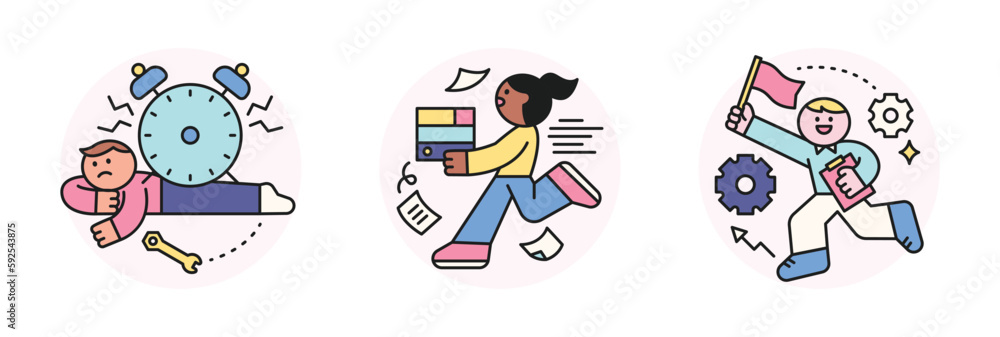 Poster labor day. people who are working. an office worker who rushes with piles of documents and is crushe