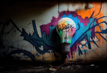 Lightbulb graffiti on concrete wall