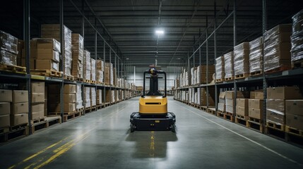 Revolutionary Smart Warehouse with AGVs (Automated Guided Vehicles) Enhancing Efficiency and Productivity in Logistics and Transportat7ion - High-Quality Stock Image for Future-Focused Businesses