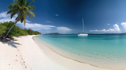 Fototapeta premium Oceanic Tranquility: Panoramic Shot of a Crystal Clear Beach with Pristine Waters Generative Ai