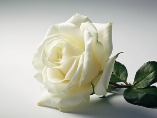 Fototapeta premium A single white rose on a white background. The rose should be the focus.