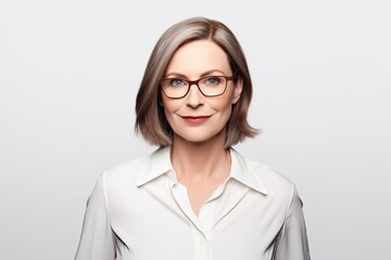 Mature Businesswoman Confidently Poses in Formals on White Background. Photo generative AI