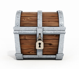 Cartoon treasure chest isolated on white background. 3D illustration