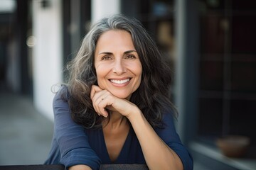 Beautiful Mature Woman Smiling Outdoors. Photo generative AI