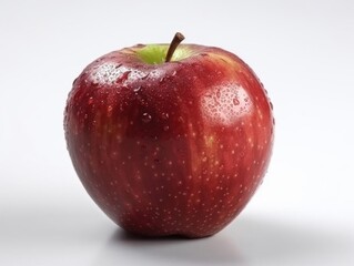 Apple with Red Glossy Skin  and Green Stem Isolated on White Background