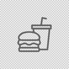 Fast food vector logo icon. Burger and drink simple isolated sign symbol.
