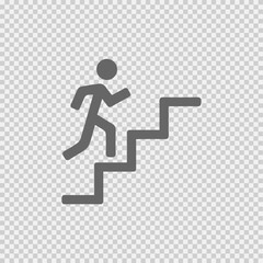 Fototapeta na wymiar Man on stairs going up icon on grey background. Success symbol. Promotion vector.