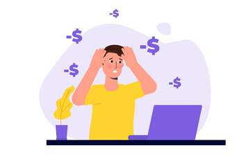 Financial problem, Paying stress concept.  No money to pay debts. Vector illustration.