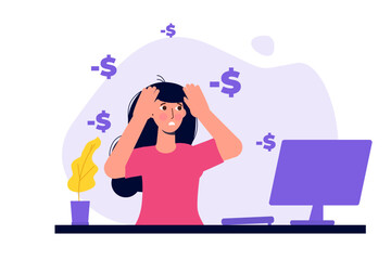 Financial problem, Paying stress concept.  No money to pay debts. Vector illustration.