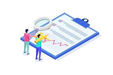 Risk management or assessment concept. Vector isometric illustration.