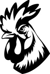 Head of rooster. Cock abstract character illustration. Graphic logo designs template for emblem. Image of portrait for company use.