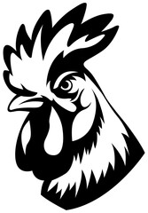 Head of rooster. Cock abstract character illustration. Graphic logo designs template for emblem. Image of portrait for company use.