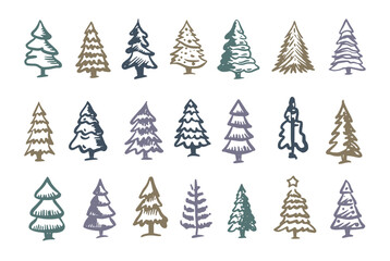 Obraz premium Christmas tree set, Hand drawn illustrations. 
