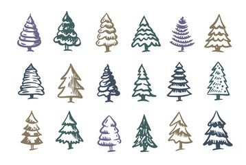 Obraz premium Christmas tree set, Hand drawn illustrations. 