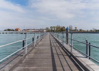 Long pontoon suspended bridge In Venice, Italy