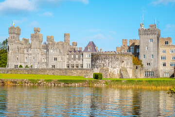 Fototapeta na wymiar Waterscape of medieval Ashford Castle. Co. Mayo, Ireland