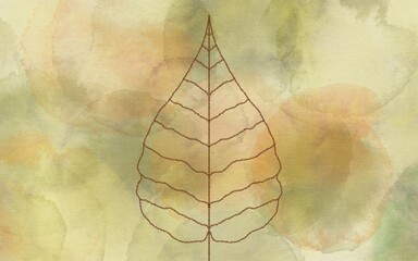 Dark brown digital leaf on Digital watercolor painting background, abstract art wallpaper, beautiful backdrop, mixed of brown and green