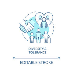 Diversity and tolerance turquoise concept icon. GCED issue. Multiculturalism abstract idea thin line illustration. Isolated outline drawing. Editable stroke. Arial, Myriad Pro-Bold fonts used