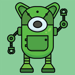 Vector style flat green capsule cute robot cartoon illustration