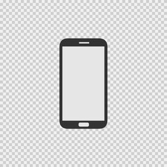 Phone vector icon. Smartphone isolated vector. Cell phone logo. Black illustration isolated on grey background.