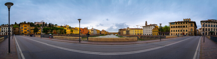 Firenze city panoramic skyline, buildings, and beautiful cityscape with the view of Ponte Vecchio...