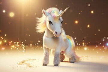 Obraz na płótnie Canvas Cute baby Unicorn, Magic Baby Rainbow Horse surrounded by sparkles and glitter, generative AI
