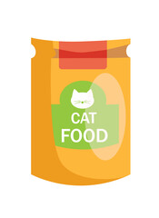 Concept Pet products set food for cat and dog. This is a flat vector concept cartoon design featuring a pet product, specifically a packet of food for cats. Vector illustration.