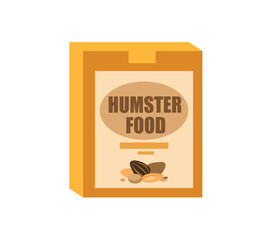 Concept Pet products set hamster food for dog and cat. This is a flat vector concept cartoon design featuring a pet product, specifically a packet of food for hamsters. Vector illustration.