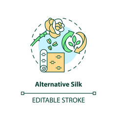 Alternative silk concept icon. Cruelty free. Non violent production. Biodegradable fabric idea thin line illustration. Isolated outline drawing. Editable stroke. Arial, Myriad Pro-Bold fonts used