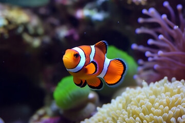 Naklejka na ściany i meble cute clown fish in a small aquarium