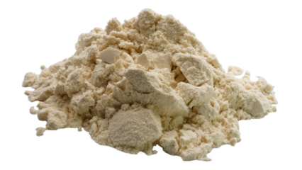 Pile of protein powder isolated on white background. Powder without background.