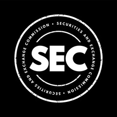 SEC - Securities and Exchange Commission acronym text stamp, business concept background