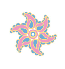 Concept Diwali yoga meditation with pattern flower. This flat vector concept cartoon design features a pattern of flowers for yoga meditation, set against a white background. Vector illustration.