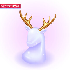 Realistic 3D Isometric illustration. Happy New Year and Merry Christmas. Christmas background design with beautiful white deer, festive decorative item. White background. For web Design