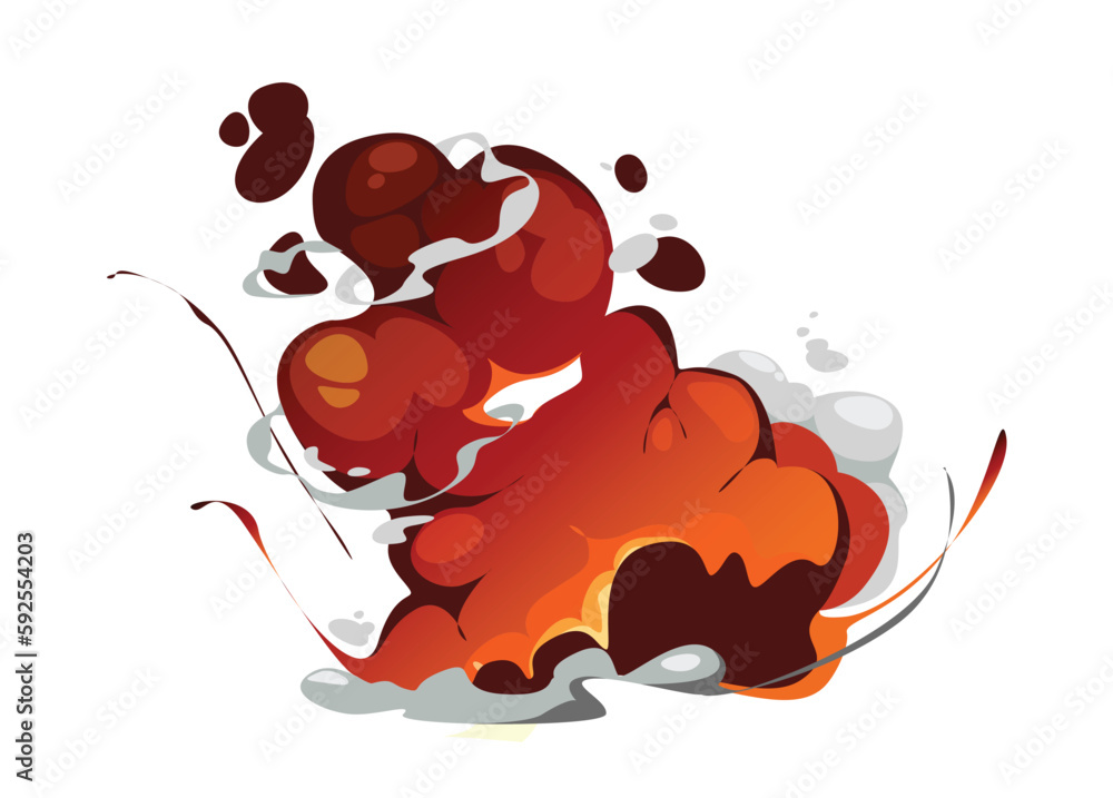 Poster concept explosion fire smoke. this flat vector concept cartoon design features a trace explosion wav