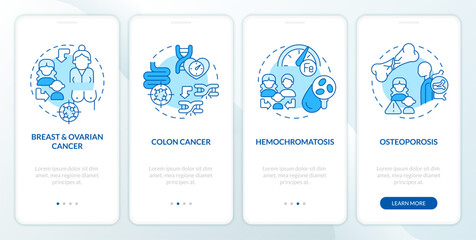 Fototapeta na wymiar Family health history blue onboarding mobile app screen. Walkthrough 4 steps editable graphic instructions with linear concepts. UI, UX, GUI template. Myriad Pro-Bold, Regular fonts used