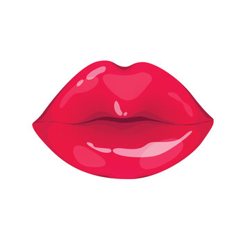 Concept Sexy lips. This flat vector concept cartoon design showcases a pair of sexy lips belonging to a girl, set against a white background. Vector illustration.