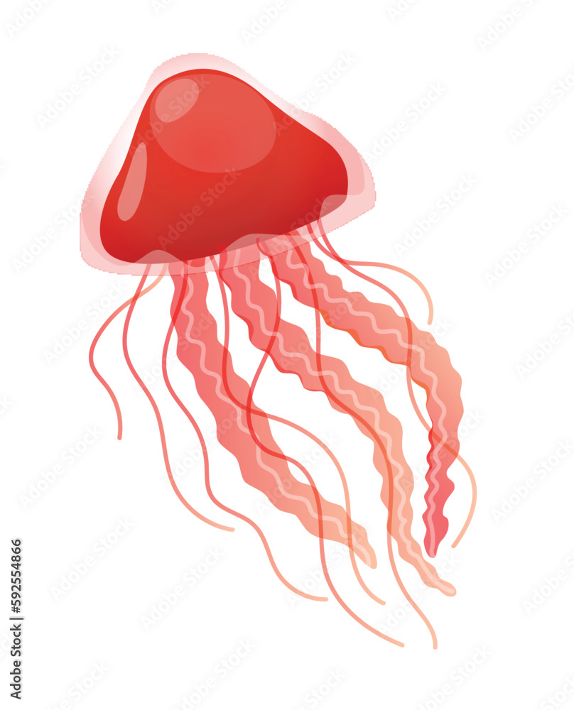 Poster concept jellyfish. this is a flat vector illustration of a red jellyfish. the design is minimalistic