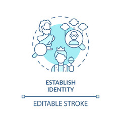 Establish identity blue concept icon. Social status. Genealogical research motivation abstract idea thin line illustration. Isolated outline drawing. Editable stroke. Arial, Myriad Pro-Bold fonts used